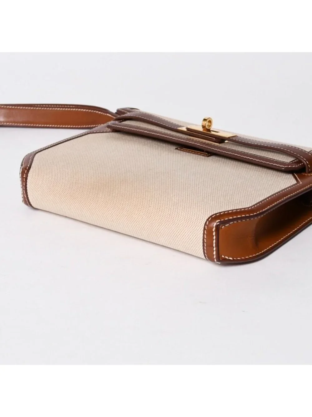 Hermes Kelly Depeches 25 Clutch Beige Brown Toile H Barenia Time